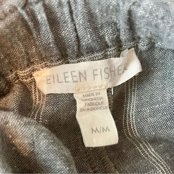 Eileen Fisher Organic Cotton Hemp Wide Leg Pull-On Gray Pinstripe Pants medium - Picture 4 of 5